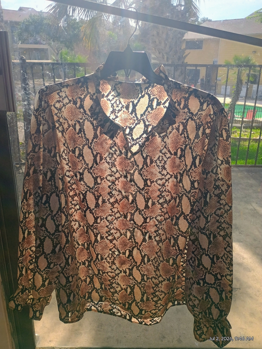 SHEIN Brown Sheer Snake Print Long Sleeve Blouse Plus 3xl